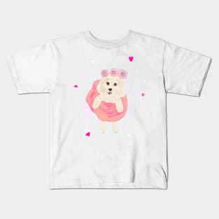 Rose Dress Cute Maltipoo Dog Kids T-Shirt